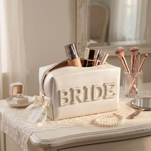 Hopzab Bridal Vanity Case, Exquisite Craftsmanship Travel Pouch for Weddings and Parties, Large Capacity White(Bride) — view 5