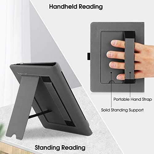 HGWALP Universal Case for 6" eReaders, Folio Leather Stand Cover with Handstrap Compatible with All 6 inch Kindle Paperwhite/Kobo/Tolino/Pocketook/Sony E-Book Reader-Black — view 2