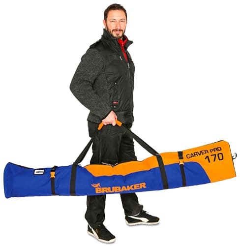 BRUBAKER Carver Pro Ski Bag - Padded Ski Bag for 1 Pair of Skis and Poles - Tear-Resistant & Robust - Ski Bag Blue Orange - Ski Cover with Two-Way Zip - 170 cm — view 3