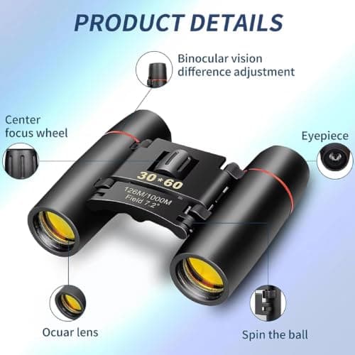 30x60 Portable Mini Binoculars Compact Zoom, Wide View Angle Folding Binoculars Long Range Telescope with Low Light Night Vision for Outdoor Bird Watching Camping Hiking Traveling Tourism — view 3