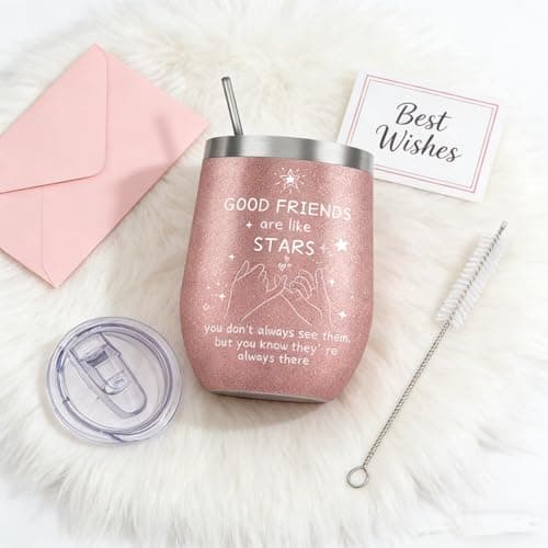 Insulated Wine Tumbler, 12 oz Cup with Straw and Lid for Best Friend — view 4