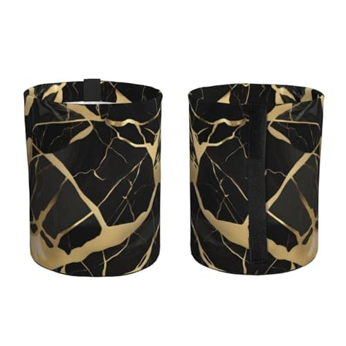 Black Marble Texture Gold Car Trash Can Leak-Proof Organizer For Long Road Trips And Family Vacations — view 2