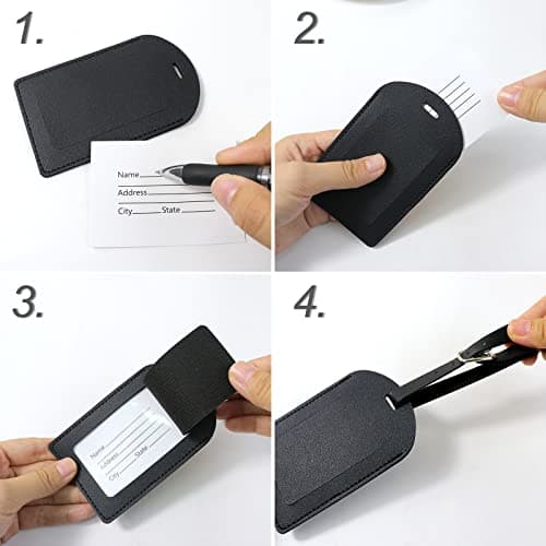 Redamancy Leather Baggage Labels, Pack of 2 Travel Bag Labels, Luggage Tags with Address Name Tag, Suitcase Tags for Preventing Loss of Bags and Suitcases(Black) — view 5