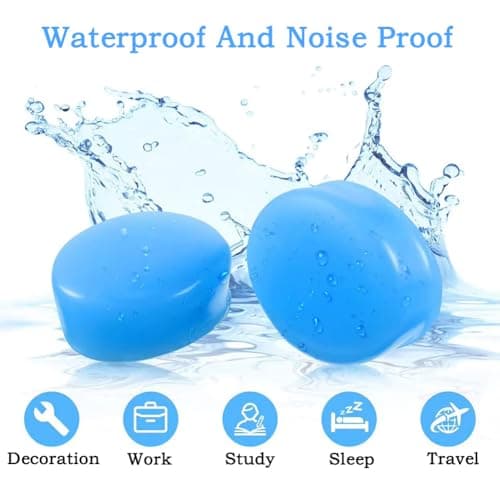 12 Pairs Silicone Ear Plugs, Reusable Waterproof Moldable SNR 27dB Noise Cancelling Earplugs for Sleeping, Shooting, Airplanes, Studying (Blue) — view 4