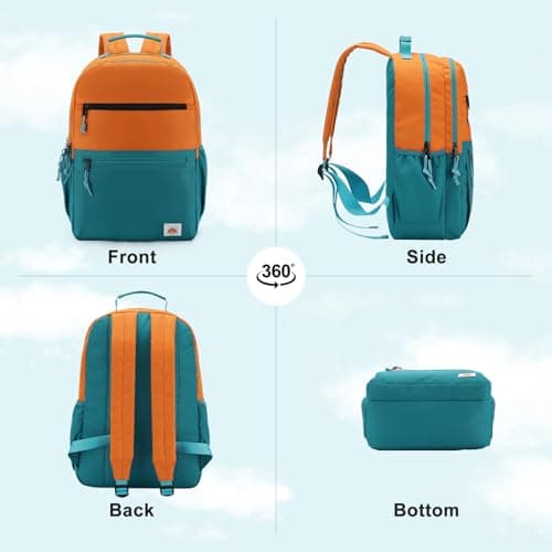 VASCHY School Bag, Lightweight Classic Backpack Cute Aesthetic Bookbag Daypack for Teen Boys Girls Traveling/Gym/Middle School Orange Green — view 6