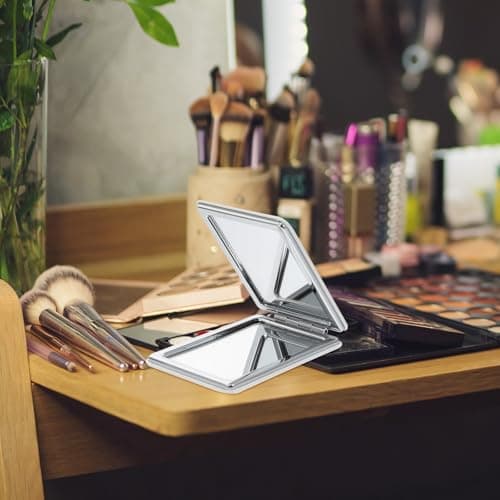 2pcs Compact Pocket Mirror with Leather Cover, Double Sided Folding — view 6
