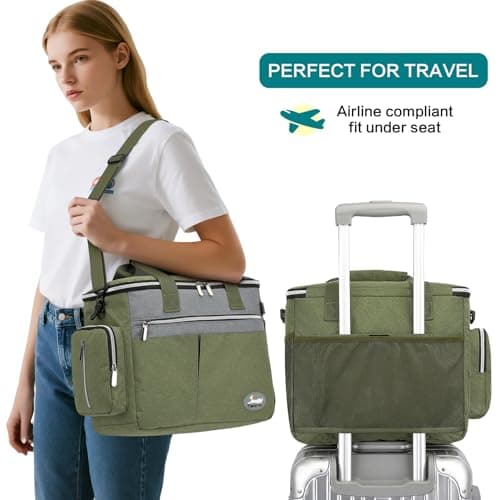 TAIHOYIN Dog Travel Bag for Pet Kit Outdoor with 2 Food Bags + 2 Collapsible Bowls + Feeding Mat + Dog Treat Bum Pouch 7-Piece Set for Pet Accessories Organizer Traveling Walking Camping, Olive Green — view 4