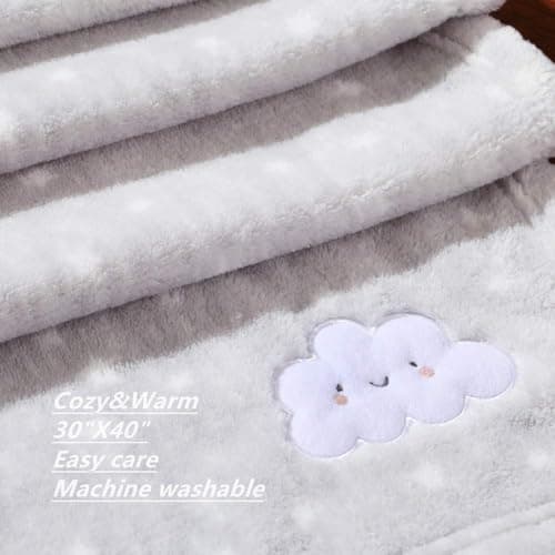 CREVENT Small Fluffy Warm Baby Throw Blanket for Boy and girl Infant Toddler Crib Cot Stroller (75cmX100cm Grey Cloud) — view 6