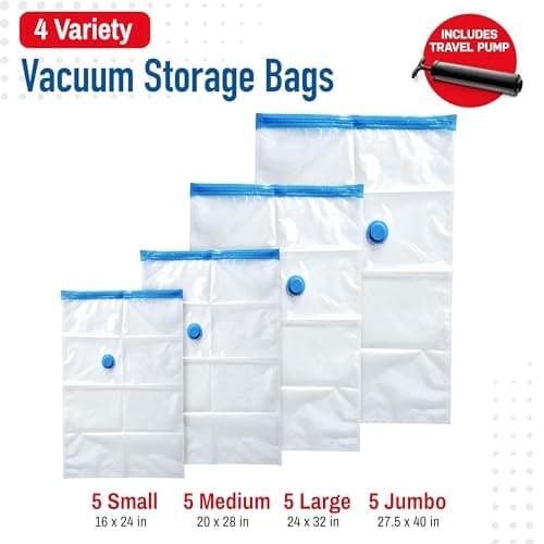 Spacesaver Vacuum Storage Bags - Vacuum Seal Bags for Clothing, Comforters, etc - Compression Seal for Closet Storage. Pump for Travel (Variety 20 Pack) — view 3