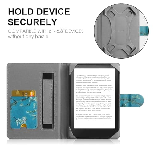 HoYiXi Universal Case for 6-6.8 inch E-Book Reader Compatible with 6.8" Kindle Paperwhite/6" All-new Kindle 2022&2019/Kobo Clara HD/Kobo Clara 2E,6" EReader Protective cover Built-in pocket,flower — view 2
