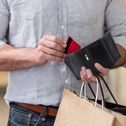 Slim Wallets for Men UK Minimalist Thin Compact RFID Blocking Soft Secure Credit Card Holder Holds up to 6 Cards and Bank Notes Gifts for Travel Men Fathers Boyfriends Birthday Carbon Black — view 6