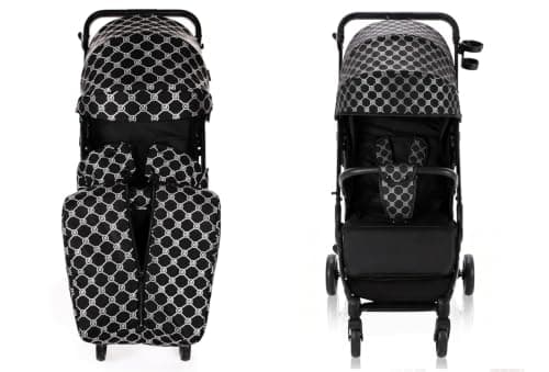 Lightweight Stroller, Baby Pushchair, Compact Travel Buggy, One Hand Foldable, Upgraded Wheels, Four Seasons Stroller, Foot Cover, Rain Cover (Black - Platinum Lattice) — view 5