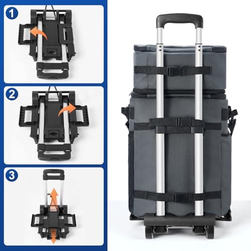 Odoland Cooler Box on Wheels, Leakproof Insulated Soft Rolling Cooler Bag with Stable All Terrain Cart and Handle Collapsible for Camping Beach Fishing Picnic (45L/72Cans Hrey) — view 5