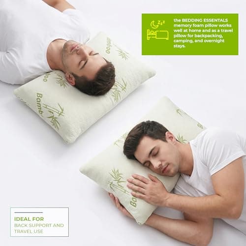 Bedding Essentials Soft Bamboo Memory Foam Pillow | Firm Support Pillow for Sleeping | Breathable Bamboo Cover | Premium Memory Foam for Back Support & Travel Use | 60 × 40 × 13 cm | Made in UK — view 4