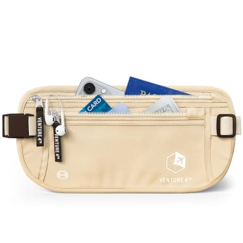 VENTURE 4TH Travel Money Belt - Keeps Your Cash Safe When Travelling - Hidden Waist Passport Holder with RFID Blocking Technology is Designed for Superior Anti-Theft Protection and Comfort (Beige)