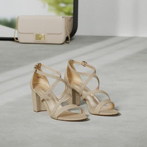 DREAM PAIRS Women's Ankle Strap Heels Sandals,Gold-Glitter,5W — view 3