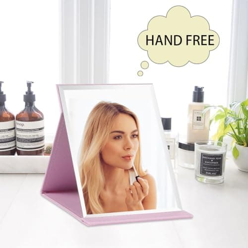 OSDUE Folding Tabletop Mirror, 21.5 * 15.5cm Pink PU Leather Portable Travel and Desktop Vanity Mirror with Stand for Office Desk, Vanity Table, Camping — view 5