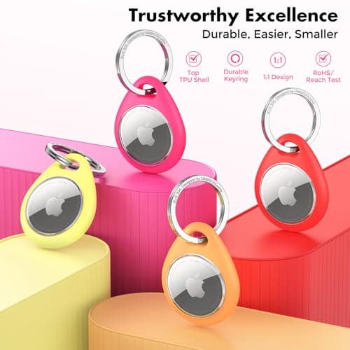 UNBREAKcable 360° Protective Case for AirTag (1st & 2nd Generation) [4 Pack], TPU Full Cover Keyring Holder with 304 Stainless Steel Keychain, Scratch-Resistant Design for Keys, Bags, Luggage — view 2