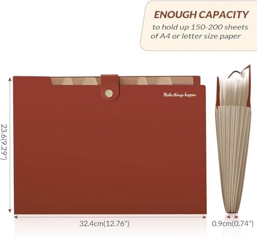 SKYDUE Document Folder A4, 8-Compartment Organiser with Labels, Practical Expanding Folder, Organiser Folder, File Folder, Robust Document Folder for Office, School and Travel (Brown) — view 5