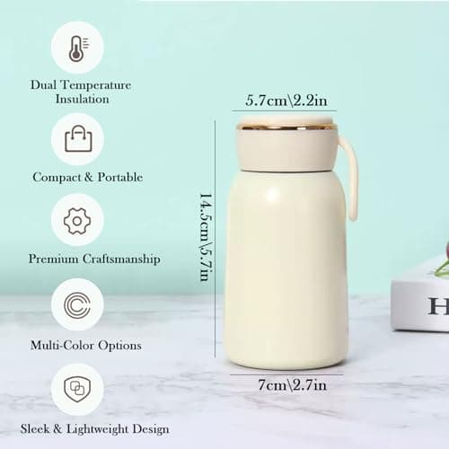 YiZhou Small Flask 300ml(10oz) | Insulated Travel Mug | Mini Flask for Hot Drinks | Leakproof & Portable Pocket Cup for Commutes, Office, Travel, Keeps 6 Hours Hot/Cold (White) — view 2