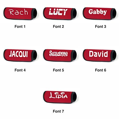 Nametape Express - Luggage Handle Wrap/Cover for Suitcase/bags Grip/Case Identifier perfect for travel Neoprene Wrap printed with name Luggage Tag (Red, Twin Pack) — view 4