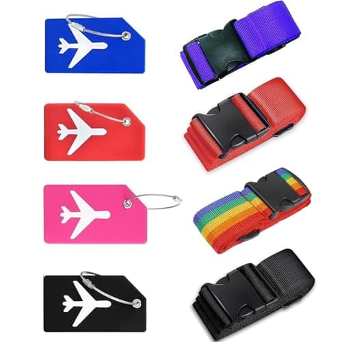 4 Pack Adjustable Luggage Straps with 4 Luggage Tags for Travel Suitcases