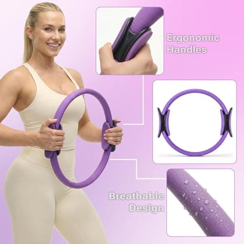 OMELYA Pilates Premium Full Set 23 pcs Pilates Equipment with Wrist Weights Pilates Essential Kit Yoga Kit Pilates Ring Mini Yoga Ball Resistance Bands Core Sliders Gift for Women (Purple) — view 4