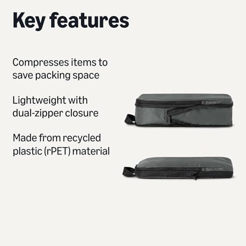 Amazon Essentials Ultralight Compression Packing Cubes, Recycled Fabric, 2 Zippers, 4-Pack, Grey, for Suitcases or Backpacks — view 2
