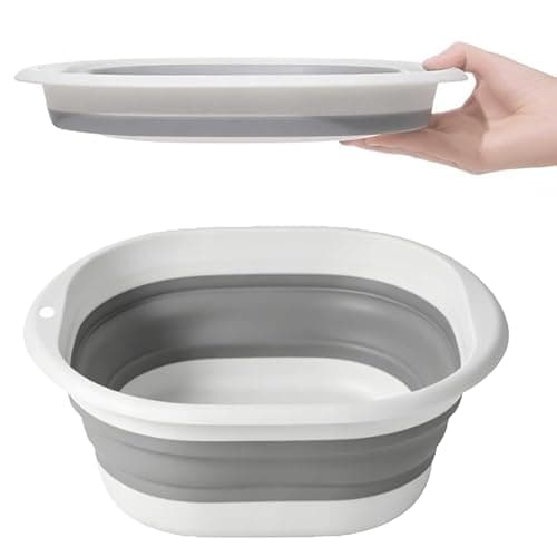 5L Collapsible Washing Up Bowl - Folding Hand Wash Basin, Plastic Washing Up Bowl, Retractable Water Storage Basin, Portable Food Storage Camping Bowls, Multipurpose Outdoor Travel Basins (M Grey)