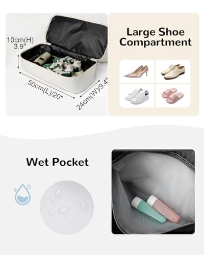 Outplea 50L Travel Duffel Bag Women, Large Weekend Overnight Holdall Bag with Toiletry Pouch, Maternity Hospital Bags with Shoe Compartment & Wet Pocket, White — view 3
