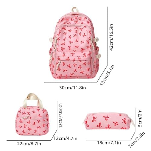 3PCS Bow School Bags for Girls Cute Backpack for School Crossbody Bag Small Bag Set Kawaii Rucksack Aesthetic Coquette Style Lightweight Large Daypack for Teens Kids Primary Secondary Middle Bookbag — view 6