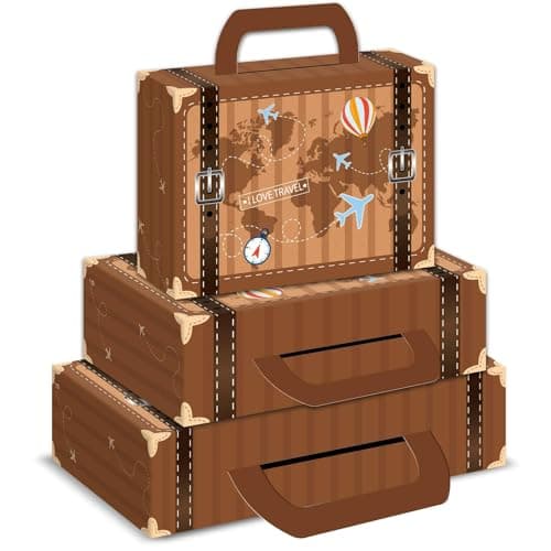 6Pcs Large Vintage Suitcase Box Travel Themed Party Decorations Brown
