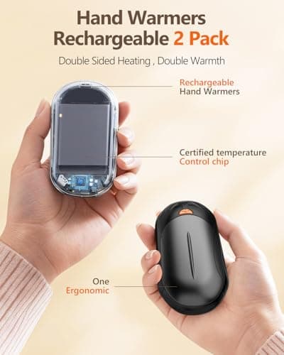 BOSONER Electric Hand Warmers Rechargeable: 2 Pack 6000mAh USB Hand Warmer Reusable Portable Pocket Heater 3 Heating Modes Rechargeable Hand Warmer - Tech Gifts for Men Women Raynauds Camping — view 2