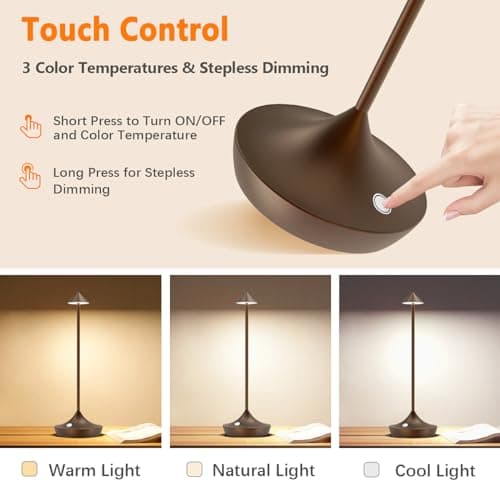 Hapfish Rechargeable Cordless LED Table Lamp,6000mAh Battery Operated Lamps — view 3