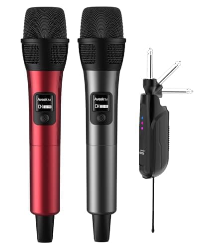 Aveek Wireless Microphone, 80m Range,40 Hours Battery, Red & Black,2 Pack