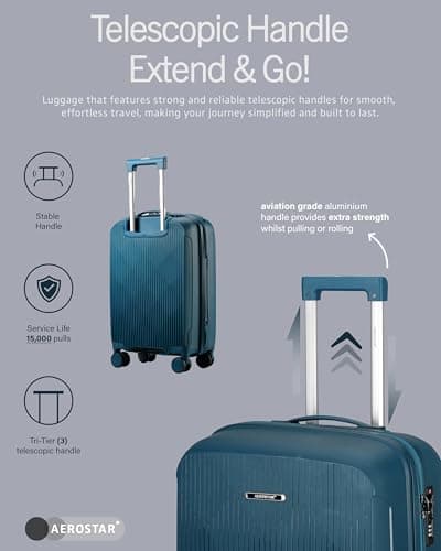 Aerostar 28” Large Lightweight PP Hard Suitcase 4 Silent Spinner Wheels Check-in Luggage Integrated TSA Combination Lock for 20 to 23kg (Teal, 100 Litre) — view 3