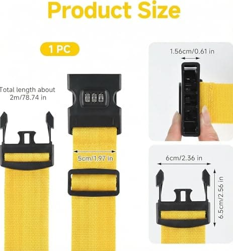 StoneMaxi Adjustable Luggage Straps With Locks 3 Digit Combination Lock Multi-Colour Travel Suitcase Straps Security Password Lock Travel Accessories Suitcase Belt (Yellow) — view 2