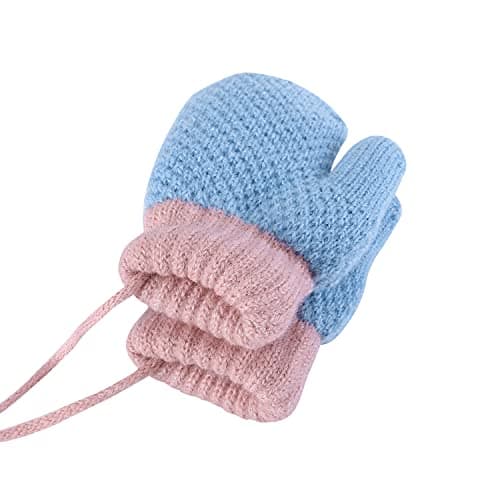 Kids Toddlers Thermal Gloves Mittens Winter Warm Thick Knitted Gloves with String Fluffy Full Finger Mittens Baby Fleece Lined Gloves Hanging Neck Mittens with Anti-Lost String for Boys Girls Age 1-4 — view 2