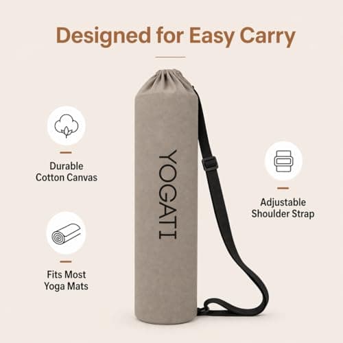 YOGATI® Yoga Mat Bag | Large Synthetic Cotton Yoga Mat Bags for Women and Men with Adjustable Strap | Perfect for Pilates and Exercise Mats | 19x80 cm Yoga and Pilates Mat Bag. Grey — view 2