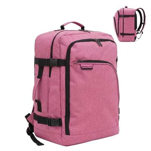 Bordlite EasyJet Cabin Backpack 45x36x20cm PInk – Underseat Cabin Bag for Ryanair, Wizz Air & 30+ Airlines, Lightweight Carry On Travel Backpack with Compression Straps & Laptop Storage