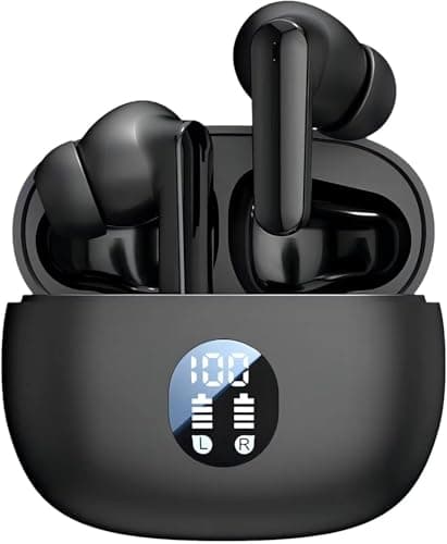 HOGKMOHK Wireless Earbuds, Bluetooth 5.4 Headphones Ear Buds with Bass Stereo Sound with Noise Reduction Earphones, 50H Playtime,IPX7 Waterproof USB-C, Touch Control LED Display Headset
