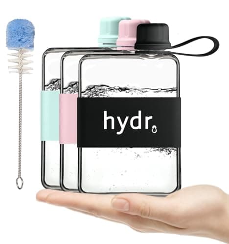 hydr Flat Water Bottle For Handbag & Flexible Cleaning Brush | 500ml Tritan BPA Free Slim Travel Water Bottle, small bottle for handbag (Nero Black)