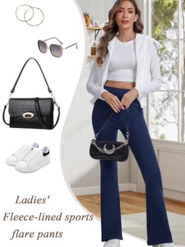Women Fleece Lined Flared Leggings High Waisted with Pockets M — view 4