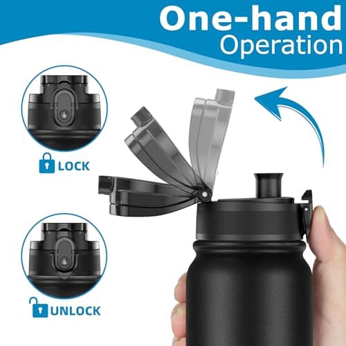 OLDLEY 600ml/20oz Stainless Steel Water Bottle Double Walled Vacuum Flask Keeps Drink Hot and Cold Leakproof BPA Free 600ML Metal Insulated Water Bottle for Sport School Work Outdoor Hiking (Black) — view 3