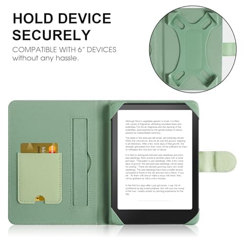 HoYiXi Universal Case for 6-inch Kindle eReader Compatible with Kobo/Voyaga/Pocketbook/Tolino E-book reader,6'' eReader Protective Cover with Built-in Card Slot,Black (green, 6 inch) — view 3
