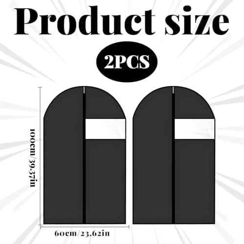 2 PCS Suit Bags with Clear Window,Foldable Suit Covers for Hanging Clothes,Dust-Proof Zippered Garment Bags, for Clothes & Coats & Jackets(24''X40''/60x100cm) — view 2