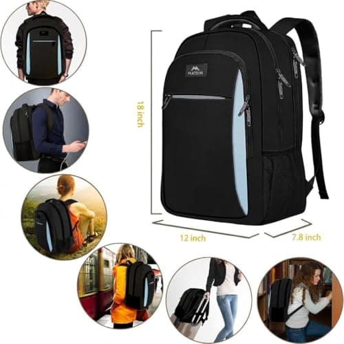 MATEIN Travel Laptop Backpack, Work Bag Lightweight Laptop Bag, Black Blue — view 2