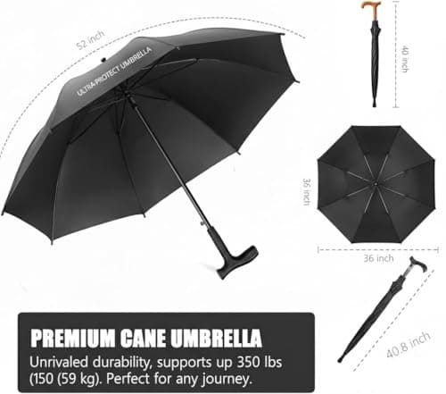 Sixhawks 2-In-1 Walking Stick Umbrella Windproof Strong Umbrella Lightweight Hiking & Climbing Support Ideal For Golf, Sport and Everyday Use — view 6
