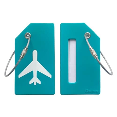 5Pack Silicone Luggage Tag with Name ID Card Perfect to Quickly Spot Luggage Suitcase by Ovener, Turquoise Green, L3.5 x W2 inch (Tag), L 3.4X W1.8 inch (Name Card) — view 5