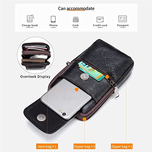 Cell Phone Waist Pouch Leather Men, Crossbody Phone Bag Mens, Vertical PU Leather Shoulder Messenger Bag Travel Crossbody Pack Belt Clip Holster Wallet Purse for Cell Phone/Mini Tablet — view 5